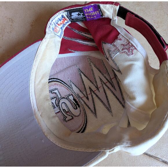 San Francisco 49ers 90s STARTER strapback SHOCKWAVE white red cap NFL Pro vtg - Picture 4 of 8